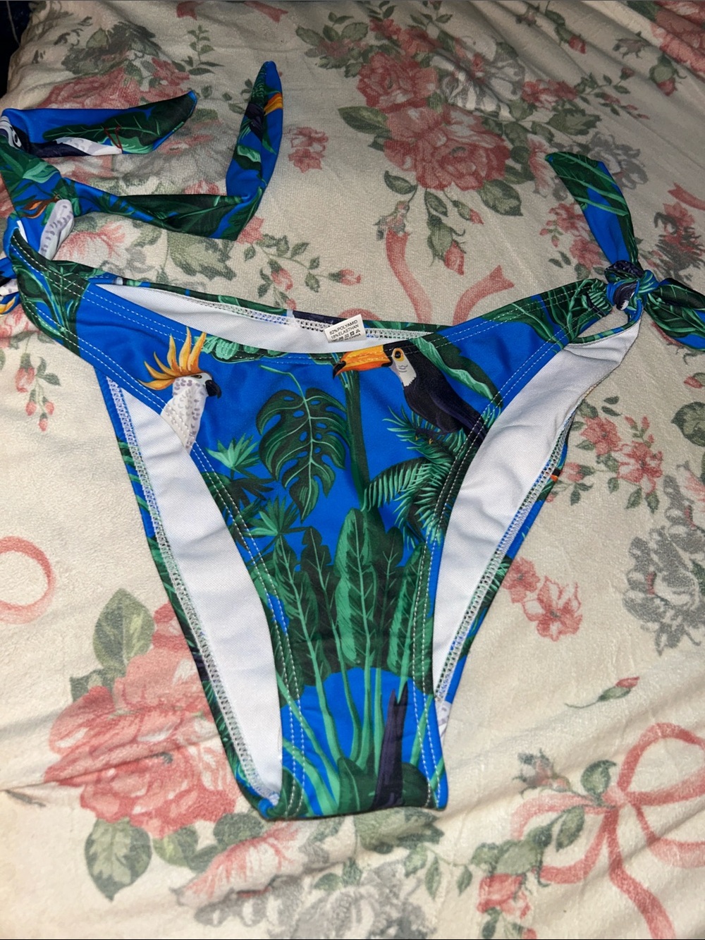Tropical Toucan Print Swimwear bottom in Bright Blue